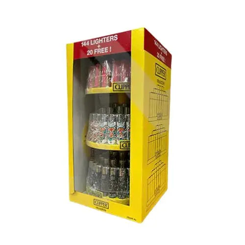 Clipper 3 Tier Display Carousel CP11RH 144 + 20 Mixed Design Lighters - CL3H162UKH - Vape Wholesales Supplies